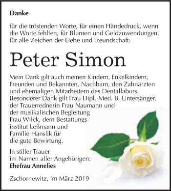 Traueranzeige von Peter Simon von WVG - Wochenspiegel Wittenberg