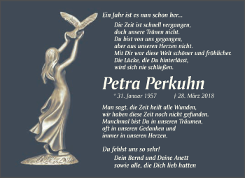 Traueranzeige von Petra Perkuhn von WVG - Wochenspiegel Quedlinburg