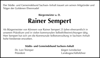 Traueranzeige von Rainer Sempert von Mitteldeutsche Zeitung