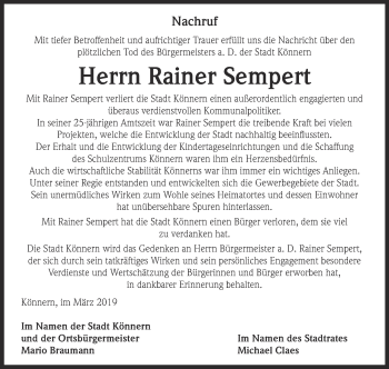 Traueranzeige von Rainer Sempert von Super Sonntag Bernburg