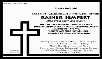 Traueranzeige von Rainer Sempert von Super Sonntag Bernburg