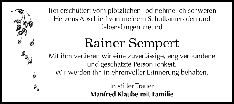  Traueranzeige für Rainer Sempert vom 16.03.2019 aus Mitteldeutsche Zeitung Bernburg