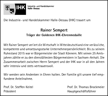 Traueranzeige von Rainer Sempert von Mitteldeutsche Zeitung
