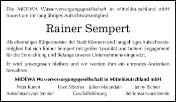 Traueranzeige von Rainer Sempert von Mitteldeutsche Zeitung