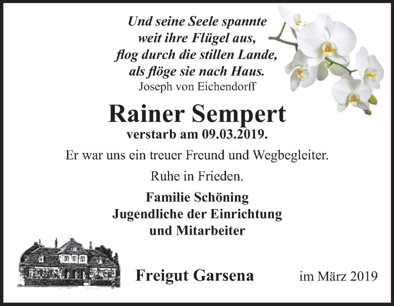  Traueranzeige für Rainer Sempert vom 16.03.2019 aus Mitteldeutsche Zeitung