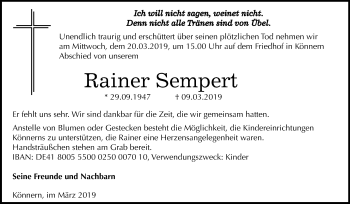 Traueranzeige von Rainer Sempert von Mitteldeutsche Zeitung Bernburg