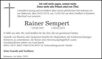 Traueranzeige von Rainer Sempert von Super Sonntag Bernburg