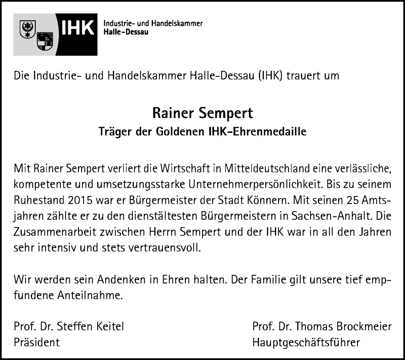  Traueranzeige für Rainer Sempert vom 16.03.2019 aus Mitteldeutsche Zeitung