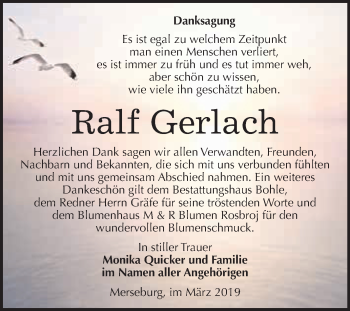 Traueranzeige von Ralf Gerlach von WVG - Wochenspiegel Merseburg