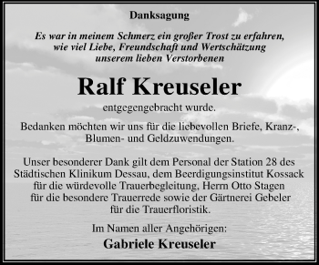 Traueranzeige von Ralf Kreuseler von Mitteldeutsche Zeitung Dessau-Roßlau