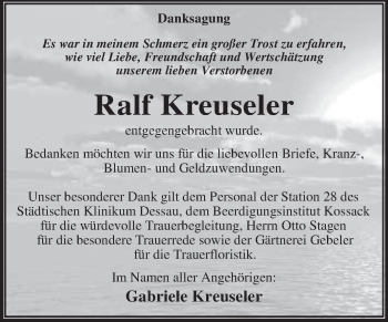Traueranzeige von Ralf Kreuseler von WVG - Wochenspiegel Dessau / Köthen