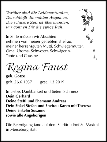 Traueranzeige von Regina Faust von Mitteldeutsche Zeitung