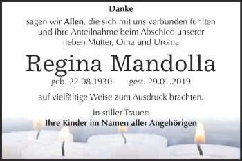 Traueranzeige von Regina Mandolla von WVG - Wochenspiegel Bitterfeld