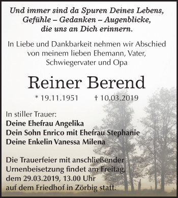 Traueranzeige von Reiner Berend von Mitteldeutsche Zeitung Bitterfeld