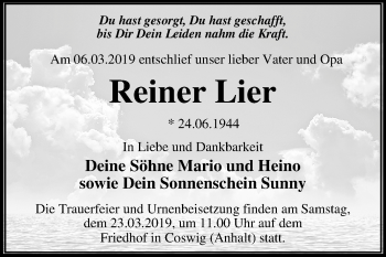 Traueranzeige von Reiner Lier von Mitteldeutsche Zeitung Dessau-Roßlau