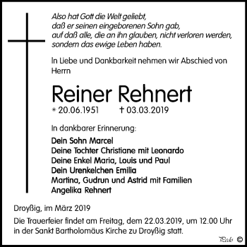Traueranzeige von Reiner Rehnert von Mitteldeutsche Zeitung Zeitz