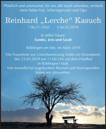 Traueranzeige von Reinhard Kasuch von Mitteldeutsche Zeitung