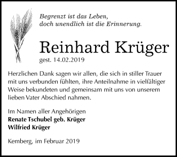 Traueranzeige von Reinhard Krüger von Mitteldeutsche Zeitung