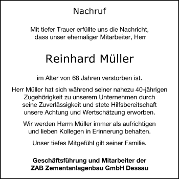 Traueranzeige von Reinhard Müller von Mitteldeutsche Zeitung