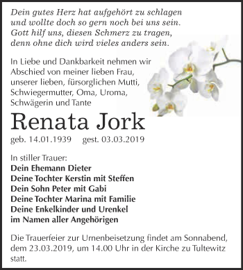 Traueranzeige von Renata Jork von WVG - Wochenspiegel NMB / WSF / ZTZ