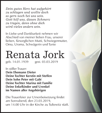 Traueranzeige von Renata Jork von Mitteldeutsche Zeitung