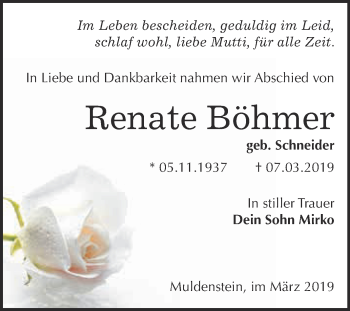 Traueranzeige von Renate Böhmer von WVG - Wochenspiegel Bitterfeld