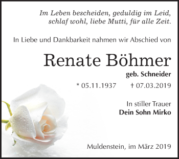 Traueranzeige von Renate Böhmer von Mitteldeutsche Zeitung Bitterfeld