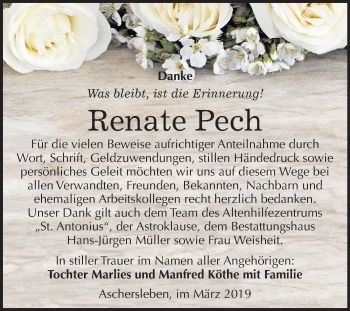 Traueranzeige von Renate Pech von Mitteldeutsche Zeitung Aschersleben
