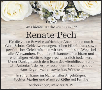 Traueranzeige von Renate Pech von Super Sonntag Aschersleben