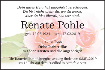 Traueranzeige von Renate Pohle von Mitteldeutsche Zeitung