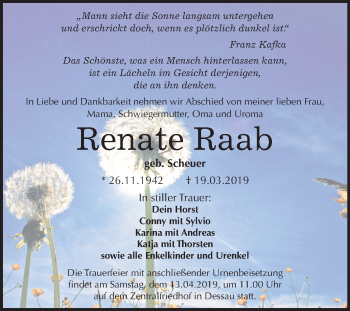 Traueranzeige von Renate Raab von Mitteldeutsche Zeitung