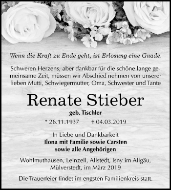 Traueranzeige von Renate Stieber von Mitteldeutsche Zeitung