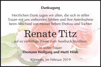 Traueranzeige von Renate Titz von Mitteldeutsche Zeitung