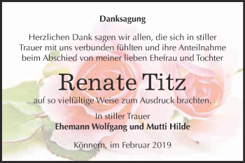 Traueranzeige von Renate Titz von Super Sonntag Bernburg