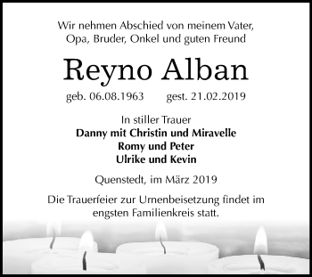 Traueranzeige von Reyno Alban von Mitteldeutsche Zeitung
