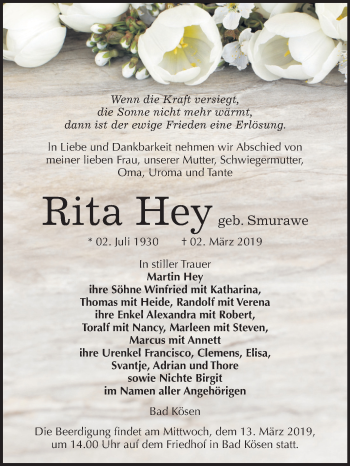 Traueranzeige von Rita Hey von Mitteldeutsche Zeitung