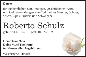 Traueranzeige von Roberto Schulz von Mitteldeutsche Zeitung