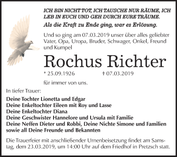 Traueranzeige von Rochus Richter von Mitteldeutsche Zeitung Bitterfeld