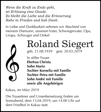 Traueranzeige von Roland Siegert von Mitteldeutsche Zeitung