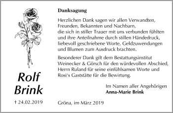 Traueranzeige von Rolf Brink von Mitteldeutsche Zeitung
