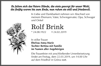 Traueranzeige von Rolf Brink von Mitteldeutsche Zeitung