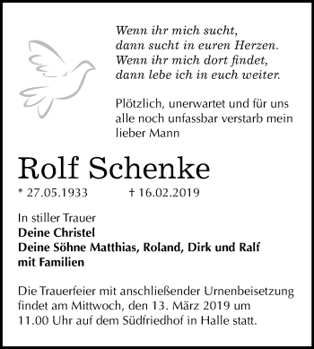Traueranzeige von Rolf Schenke von Mitteldeutsche Zeitung