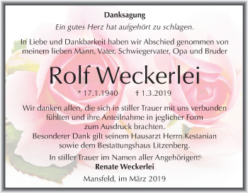 Traueranzeige von Rolf Weckerlei von Mitteldeutsche Zeitung