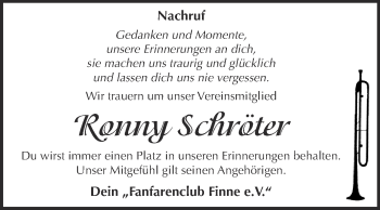 Traueranzeige von Ronny Schröter von WVG - Wochenspiegel NMB / WSF / ZTZ
