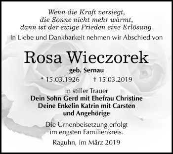 Traueranzeige von Rosa Wieczorek von Mitteldeutsche Zeitung