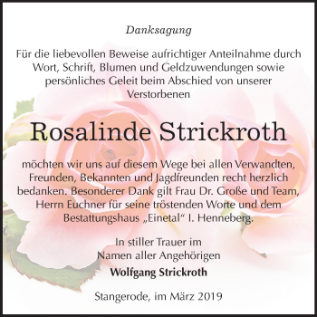 Traueranzeige von Rosalinde Strickroth von Mitteldeutsche Zeitung