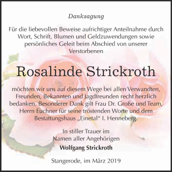 Traueranzeige von Rosalinde Strickroth von Super Sonntag Quedlinburg