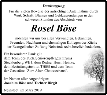 Traueranzeige von Rosel Böse von Mitteldeutsche Zeitung Quedlinburg