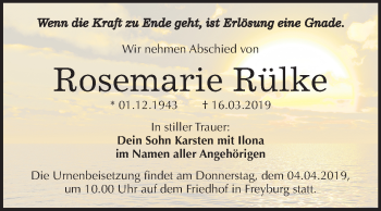 Traueranzeige von Rosemarie Rülke von Mitteldeutsche Zeitung