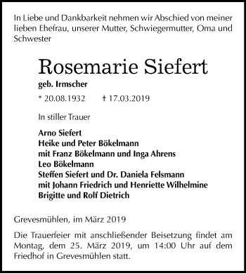 Traueranzeige von Rosemarie Siefert von Mitteldeutsche Zeitung